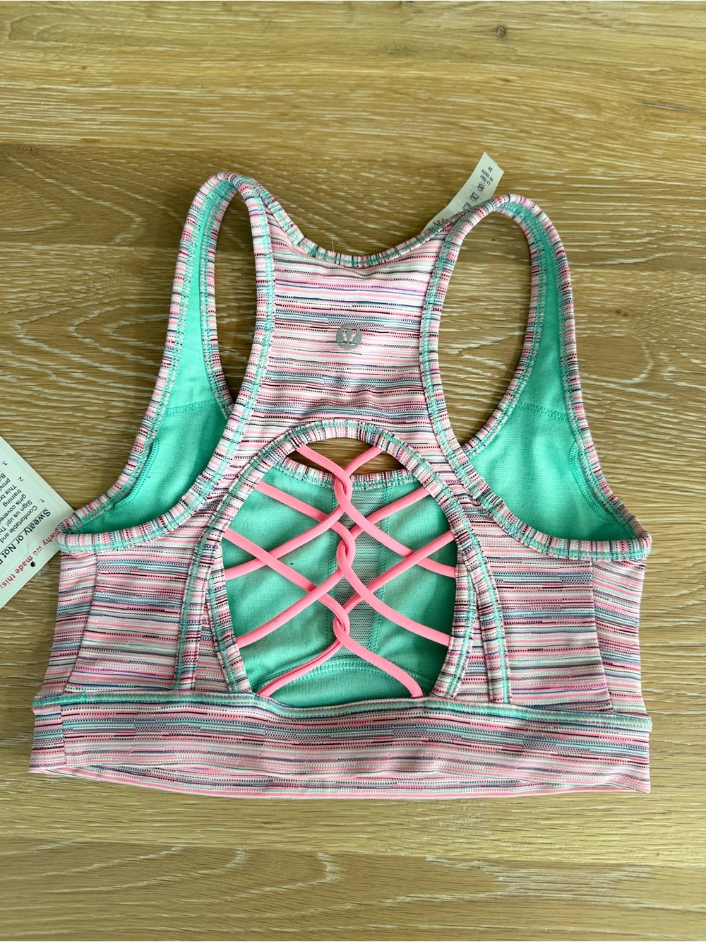 Lululemon Sweaty or Not Bra II Pink Striped Crisscross Back Sports Bra